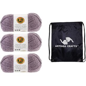 Lion Brand Touch of Alpaca Purple Aster 674-146 (3-Skeins - Same Dye Lot) Worsted Medium #4 Acrylic, Alpaca Yarn for Crocheting and Knitting with Project Bag