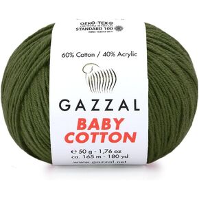 1 حزمة (Skein) Gazzal Baby Cotton ، 60 ٪ من القطن 40 ٪ من الاكريليك ، كل كرة 1.76 أوقية (50g) / 180 ياردة (165 مترًا) ، Dk- الصوّل ، خيوط الحياكة ، خيوط Amigurumi ، خيوط الطفل ، 3463