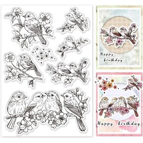 PH PandaHall Birds on The Branches Clear Stamps for Card Making, Clear Silicone Stamp Animal Craft Seal Stamp Bird Rubber Stamp for DIY Scrapbooking Album Journal Notebook Decor Handmade Crafts