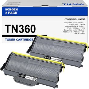 Wiseta TN360 Compatible Toner Cartridge Replacement for Brother TN 360 TN360 Toner Cartridge for Brother Printer DCP-7040 DCP-7030 MFC-7840W HL-2140 MFC-7340 MFC-7440N HL-2170W HL-2150N (2 Black)