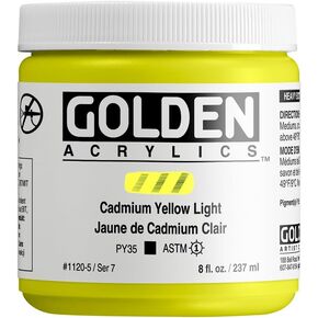 أكريليكات الجسم الثقيلة بواسطة Golden ، Cadmium Yellow Light ، 8 Fl. أوز. جرة ، طلاء أكريليك محترف ، غير شفاف