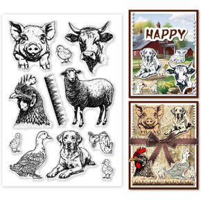 PH PandaHall Farm Animals Theme Clear Stamps Set 11pcs Silicone Stamp Pig Cow Dog Rubber Stamp for Journaling Scrapbooking Transparent Stamps for Card Making Photo Album Envelope Decoration
