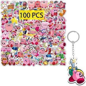 ملصقات ألعاب الفيديو الكرتون 100pcs （مع قلادة Keychian لطيف） لطيف ألعاب الوردي ملصق Merch Merch Supplies لزجاجات المياه التزلج على الجيتار هاتف المراهقين