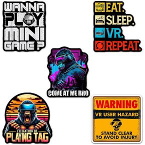 (Set of 5) I'd Rather Be Playing Tag Gorilla Sticker, Wanna Play Mini Games, VR Player Virtual Reality User Hazard Gamer, Come at Me Bro Waterproof Stickers 3 Inches