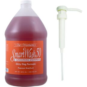 Chris Christensen Gallon Liquid and Gallon Pump Dispenser Bundle- SmartWash50 Papaya Starfruit Ultra Concentrated Dog Shampoo, Suitable for all Coats + Gallon Pump Dispenser, Easily Dispenses, No Mess