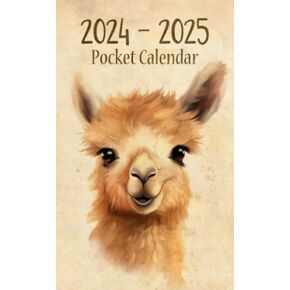 Pocket Calendar 2024-2025 For Purse: 2 Year Small Size 4 x 6.5 inches - Vintage Llama Cover Design Volume 1
