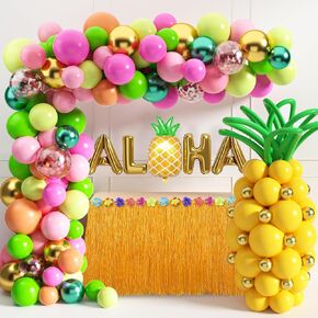 198pcs هاواي Luau بالونات المدارية جارلاند جارلاند القوس أكياس الحفلات مع البالونات الأناناس مجموعة البالون Luau مع أوراق النخيل لحفلة الشاطئ الصيفية