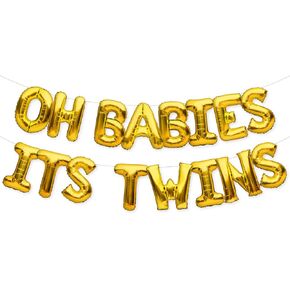 Partyorder Oh Babies لها Twins Balloon Gold لتوأم زخارف وإمدادات استحمام الطفل ، والتوأم بين الجنسين تكشف عن رسائل احباط الحفلات البالونات