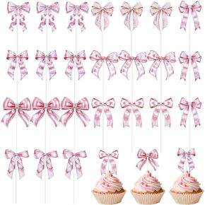 24 pcs القوس الوردي القبعات القبعات ، الورق bowknot كعكة topper coquette القوس ديكورات كب كيك الوردي القوس القبع