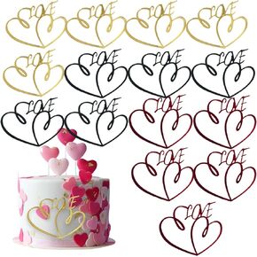 15 Pcs Happy Mother's Day Love Heart Cake Topper Mother's Day Acrylic Heart-Shaped Side Cake Decoration Heart Cake Decoration, Hearts Cake Decor for Valentine's Day Mother's Day Party Decorations