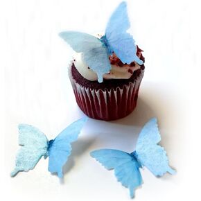 Pastel Light Blue Wafer Paper Butterflies 1.75 Inch for Decorating Desserts Pack of 24