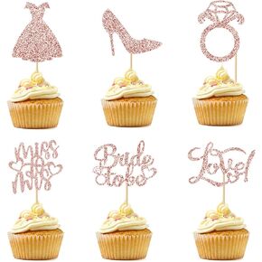 24 Pcs Wedding Cupcake Toppers 4.7-inch Glitter Bride to Be Cupcake Toppers Diamond Ring Miss to Misses Cupcake Picks Engagement Bridal Shower Party Decorations (Silver)