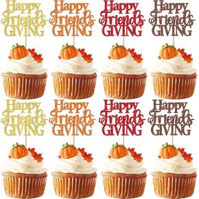 RSSTARXI 24 Pack Happy Friendsgiving Cupcake Topcake Glitter Fall موضوع عيد الشكر.