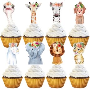 48pcs Safari Animal Cupcake Topcake Topcake Wild One Birthday Decorations Baby Shower Cupcake Topcake Decorations First First Decorts for Girls Boys