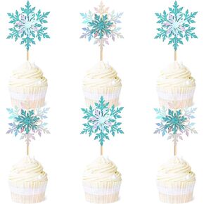 Ercadio 24 PCS Snowflake Blue Snowflake Two Cupcake Toppers Glitter 2st Snowflake Cupcake اختيارات لفريق Winter OneDerland موضوع استحمام الطفل 2 أعياد عيد ميلاد ديكور الديكور
