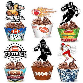 48pcs كرة القدم تحت عنوان زخارف حفلة عيد ميلاد | 24pcs cupcake toppers 24pcs cupcake wrappers party favors favories rugby sport