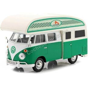 Motormax Volkswagen Type 2 (T1) Camper Van Green and White Outdoor Camping استكشف الغابة 1/24 Diecast Model Car