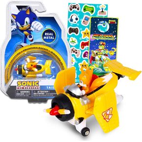 Sonic the Hedgehog Diecast Toy Race Car - حزمة مع Sonic Tails سحب السيارة من ملصقات Sonic Plus ، المزيد | سيارة السباق سونيك ذيولس للأطفال ، الأولاد