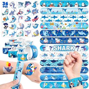 60 PCS Shark Party Favors مجموعة - 36 وشمًا مؤقتًا و 24 أساور صفعة للأطفال ، مثالية لمستلزمات أعياد الميلاد ذات الطابع المحيط ، وزينة تحت سطح البحر والهدايا