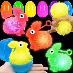 Jumbo 4 "Easter Eggs LED LED BUNNY PHOPER BROUSH ، 8 Pack Aud Up Bunny Squieve Balls Toys for Kids Glow in the Dark for Kild