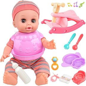 تلعب دمية Baby Baby Baby Toy Choi ، وهي دمى مع ألعاب خيول هزاز ، و 14 '' دمى مع ملحقات تشمل مجموعة التغذية ، والتظاهر بلعب لعبة Toddler لمدة 2 3 4 4 سنوات من الفتيات الأطفال