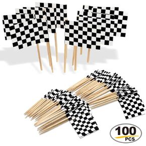 Anley Checkered Racing Flag Flag Cupcakes Cupcakes Toppers - Print Double Sides Print و Swear Solid Mick - عيد ميلاد الحفلات كوكتيل فاكهة العصا المسوقة Cupcakes Cupcakes (100 pcs)