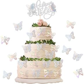 25pcs كعكة الفراشة أعلى القبعات ثلاثية الأبعاد الفراشة كب كيك أعلى للبنات كعكة عيد ميلاد سعيد للسيدات توبيبر عيد ميلاد ديكورات الفراشة الحفلات