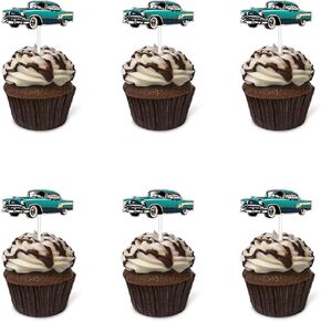 قبعات Cupcake الكلاسيكية للسيارة 18 PCS Green Classic Car Actusiost Party Decorations Vintage Car Party Decorations for Retirement Birthday Baby Shower Party Supplies