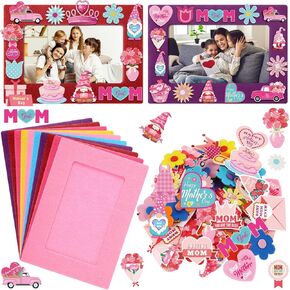 SmoothNovelty 261 Pcs Mother's Day Picture Frame Craft Kits Included 36 Pieces Felt DIY Photo Frame 225 Pieces Mother's Day Stickers Mom Gifts for DIY Class Game Art Activities