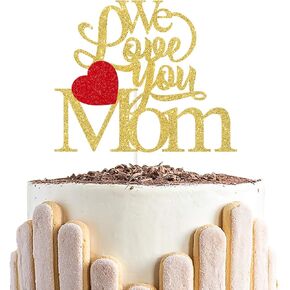 Gold Glitter We Love You Mom Cake Topper ، ديكور كعكة عيد الأم ، لوازم حفلة عيد ميلاد الأم ، ماما Happy Bday Cake Decoration