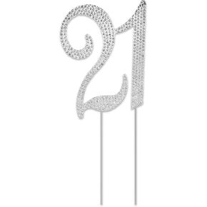 21 كعكة توببر ، رقم 21 كعكة عيد ميلاد توببر كريستال سعيد 21 كعكة عيد ميلاد توببر بلينغ راينستون الحاديقة 21 كعكة توببر الديكور للنساء للبنات عيد ميلاد وذكرى الذكرى السنوية ، والفضة