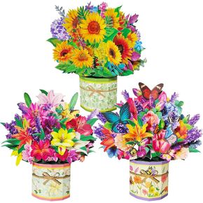 3pcs pop up flower poulet card 3d بطاقات المعايدة مع بطاقة ملاحظة فارغة لأمي عيد ميلاد عيد الأم عيد الحب