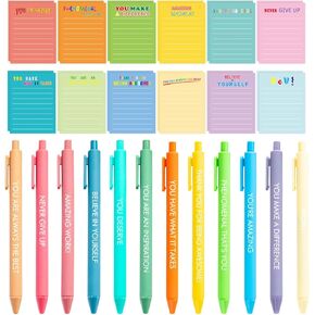 24 Sets Employee Appreciation Gifts Funny Inspirational Sticky Notepads with Sayings Pens Motivational Sticky Notes Post Notes Gifts for Teacher Nurse Students Office Supplies