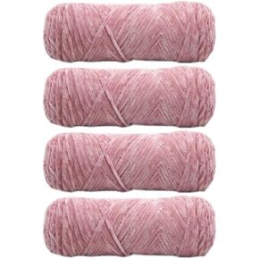 4 skeins chenille yarn ， يدوى الحياكة الناعمة اللامعة تشنيل فيلفيت amigurumi خيوط لكروشيه نسج البطانية DIY Total 400g (Misty Pink)