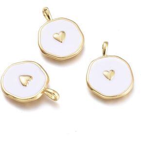 Danlingjewelry10pcs سحر قلب أبيض مسطح مع سحر مينا للقلب من أجل المجوهر