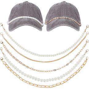 5 PCS Trucket Hat Chains سحر اللؤلؤ للنساء الرجال ، سحر القبعة القابلة للفصل المعادن بيل زخرفة سلسلة قلادة لؤلؤة ، DIY Mesh Cap Cap Assories Mongorted Styles (Gold & White)