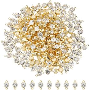 Superfindings 200pcs cubic Zirconia Connector charms Gold Silver Rhinestones Bracelet Connector Brass Cubic Zirconia Rinks Round Crystal Diamond Round Connectors for Jewelry Making