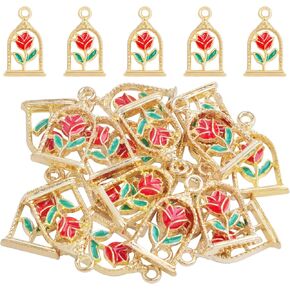 20pcs Golden Plated Rose Flower Charms Alloy Small Roseflower Dangle Pendants Surround The Edge Jewelry Findings Accessories for DIY Necklace Bracelet Earrings Crafts