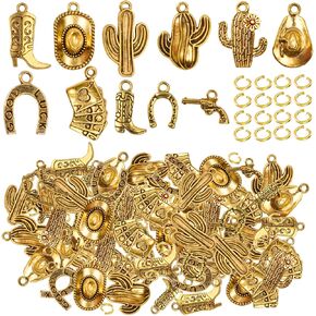 100 غرام غرب سحر كاوبو سبيكة العتيقة العتيقة Cowgiy Boot Hat Prendants مع 80pcs مقسمة حلقات مفتوحة لسلاسل سوار قلادة DIY ، وسلاسل مفتاحية مختلطة 11 أنماط