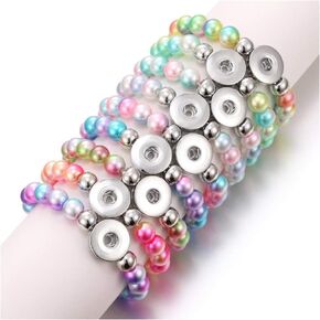 6pcs Bracelet Colorful Imitation Pearls Bead Snap Bracelet Fit DIY 18mm Snap Button Jewelry Summer Beaded Bracelet(CSZZSZ-6pcs)