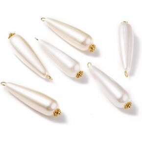 50Pcs Acrylic Imitation Pearl Pendants White Teardrop Charms with Golden Flower Daisy Spacer Beads for Jewelry Necklace Earrings Making