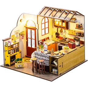 DIY Miniature House Kit, Tiny House Kit with LED & Music Movement, DIY Wooden Dollhouse Miniature Kit for Adults Teen, Wooden Crafts Lovely Dollhouse Kit, Bamboo Stream Garden