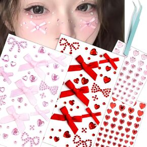 NOOEPC FACE GEMS HEART RANESTONSTS POW ملصقات القوس للاصوص على ملصقات لاصق أكريليك القلب للأحجار الكريمة للوجه جسم جسم الوجه المجوهرات