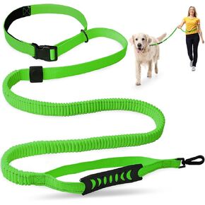 Petbobi Hands Free Dog Leash - Durable Bungee Leash with Padded Handles, Adjustable Waist Belt with Reflective Stitches for Running Walking Jogging Hiking, Fit for Small Medium Dogs, Orange, 5.5'-7'