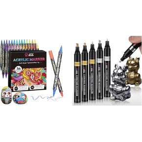 مجموعة حزمة من Let's Resin 6pcs علامات الكروم مرآة و 36 علامات أقلام الطلاء الاكريليك
