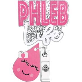 Phlebotomy Badge Reel Nurse Badge Reel Retractable Nursing ID Clip Nursing Badge Holder for Phlebotomist Nurse (Pink)