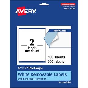 Avery Matte White Relavable Resplels ، 5 "× 7" ، 30 ملصقات ، ليزر/حبر قابلة للطباعة