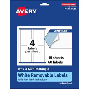 Avery Matte White Removable Rectangle Labels with Sure Feed Technology, 5" x 3.5", 60 Removable Labels, Laser/Inkjet Printable Labels in Saudi Arabia