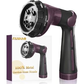 FANHAO Garden Hose Nozzle Heavy Duty, 100% Metal Water Hose Sprayer with 8 Spray Patterns, High Pressure Spray Nozzle Thumb Control On Off Valve for Lawn & Plant Watering, Car & Pet Washing - Khaki