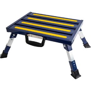 Homeon Wheels Foldable RV Steps Portable Steps 16.5" x 12.2" Anti-Slip and Safety Surface with Handles Aluminum Folding Steps Adjustable Height Supports Up to 1000 lbs (Red)